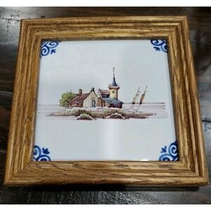 Delft‎ Goedewaagen Dutch Painted 5x5 Framed Tile.  Vintage